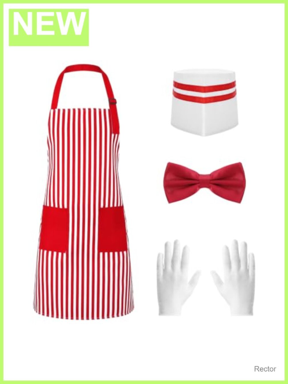 Waitress Costume Accessory Set Polyester Apron Hat Bow Tie Gloves Retro Cosplay